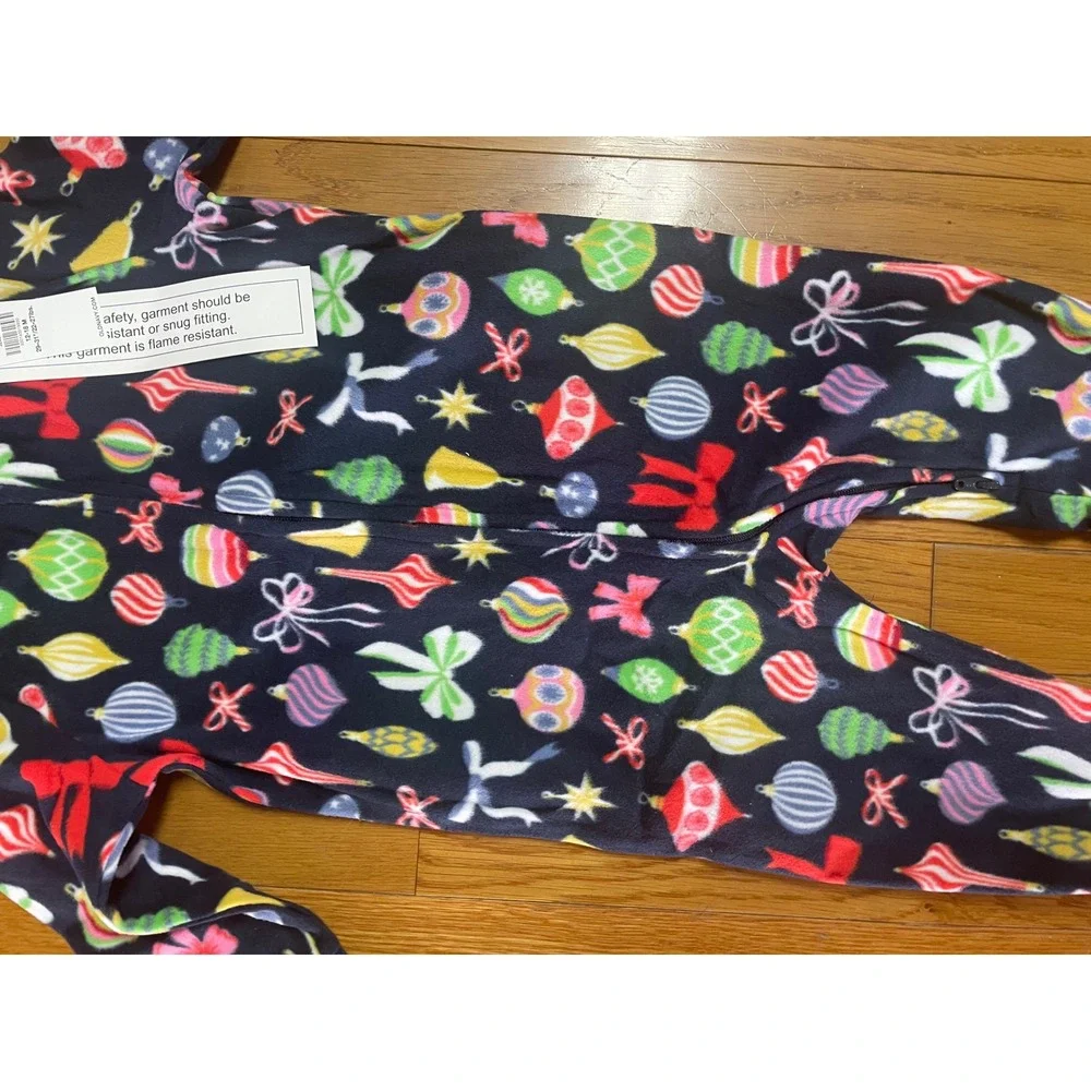 Old Navy Navy Blue Holiday Ornament Fleece Footed Pajamas2-way zip 12-18M‎ NWT